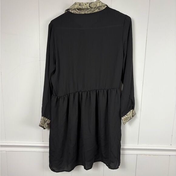 Zara Basic Black Python Snake Trim Mini Dress Size Medium Animal Print Goth - Picture 11 of 15
